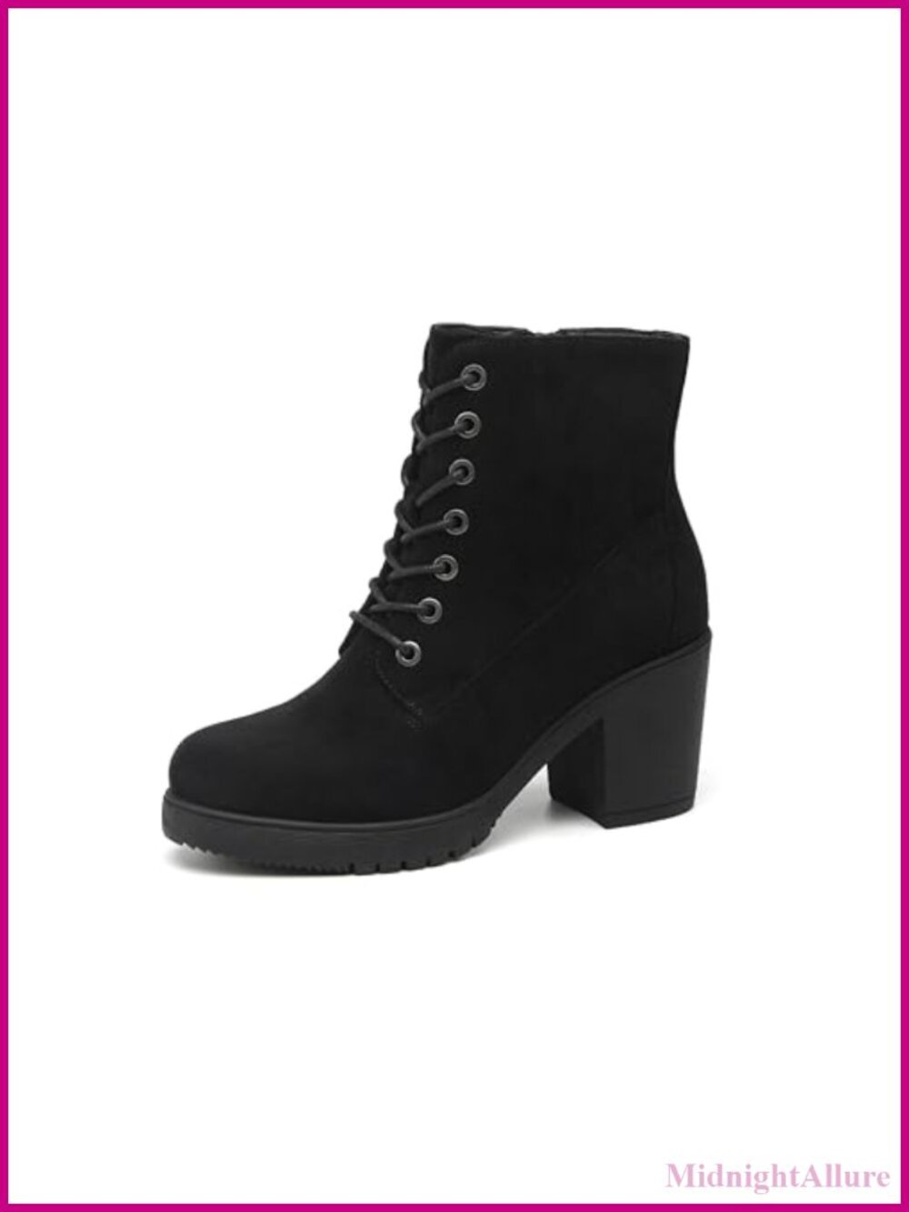 Women's Chunky Heel Ankle Boots Lace-Up Side Zipper Booties